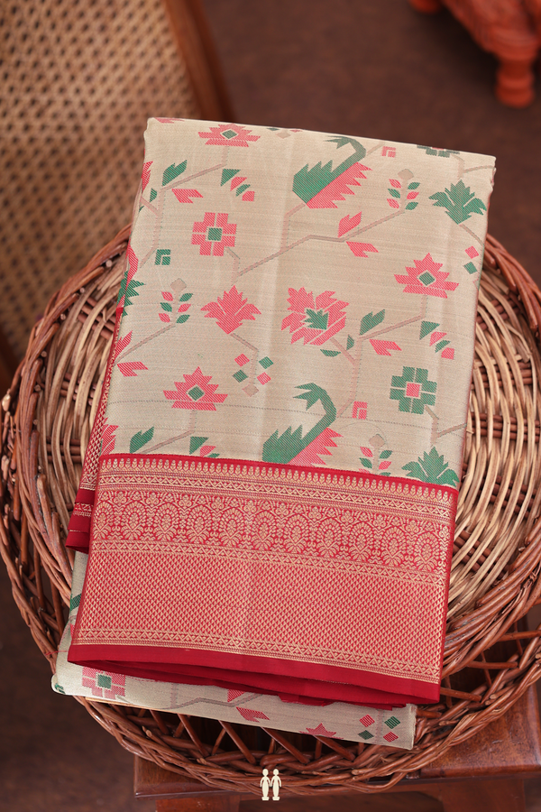 Kanchipuram Silk Saree In Dusty Khaki With Jacquard Pattern