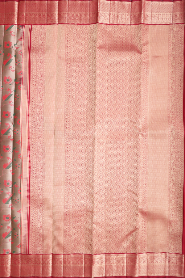 Kanchipuram Silk Saree In Dusty Khaki With Jacquard Pattern