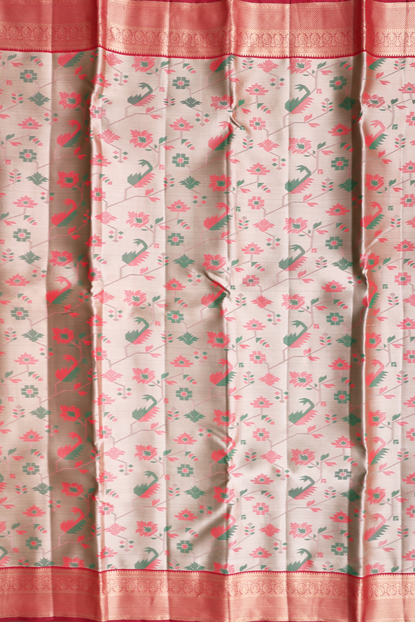 Kanchipuram Silk Saree In Dusty Khaki With Jacquard Pattern