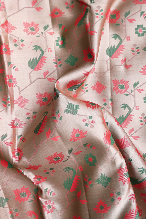 Kanchipuram Silk Saree In Dusty Khaki With Jacquard Pattern