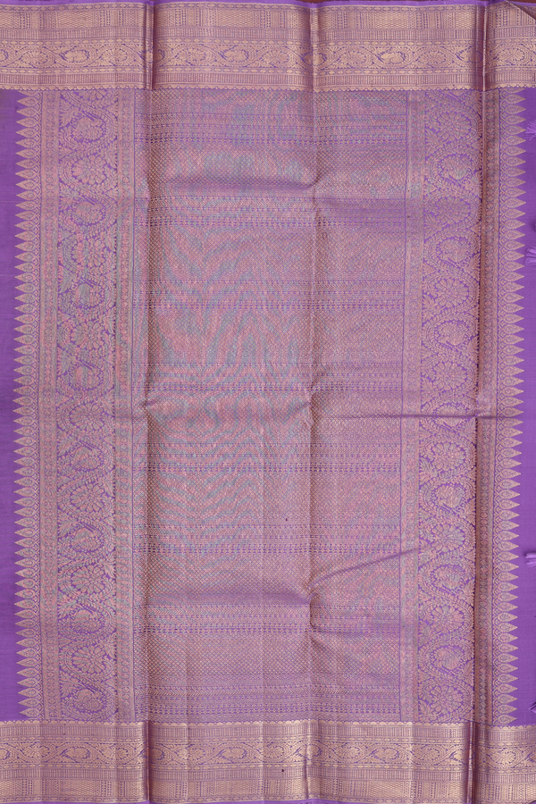 Kanchipuram Silk Saree In Dusty Lavender With Peacock Buttas