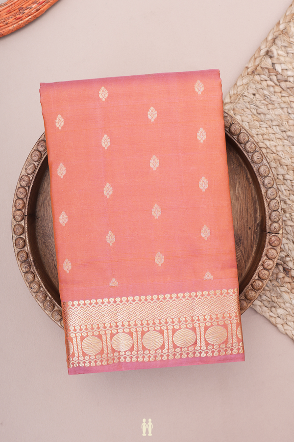 Kanchipuram Silk Saree In Dusty Orange With Zari Buttas