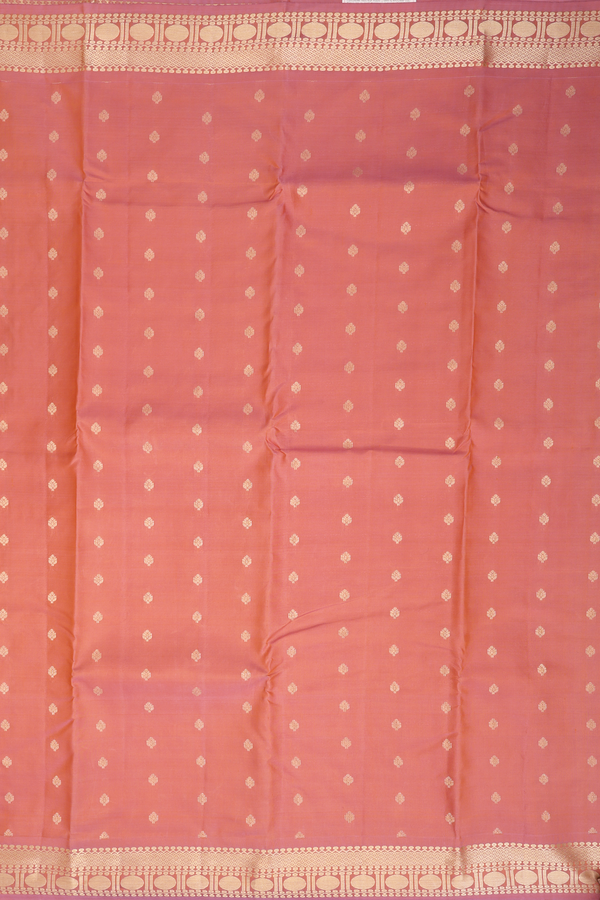 Kanchipuram Silk Saree In Dusty Orange With Zari Buttas