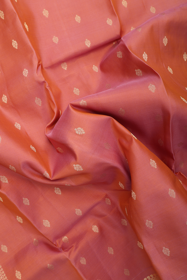 Kanchipuram Silk Saree In Dusty Orange With Zari Buttas