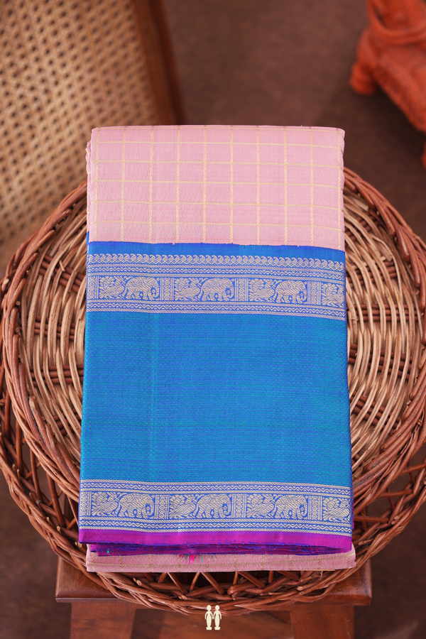 Kanchipuram Silk Saree In Dusty Pink With Checks Design