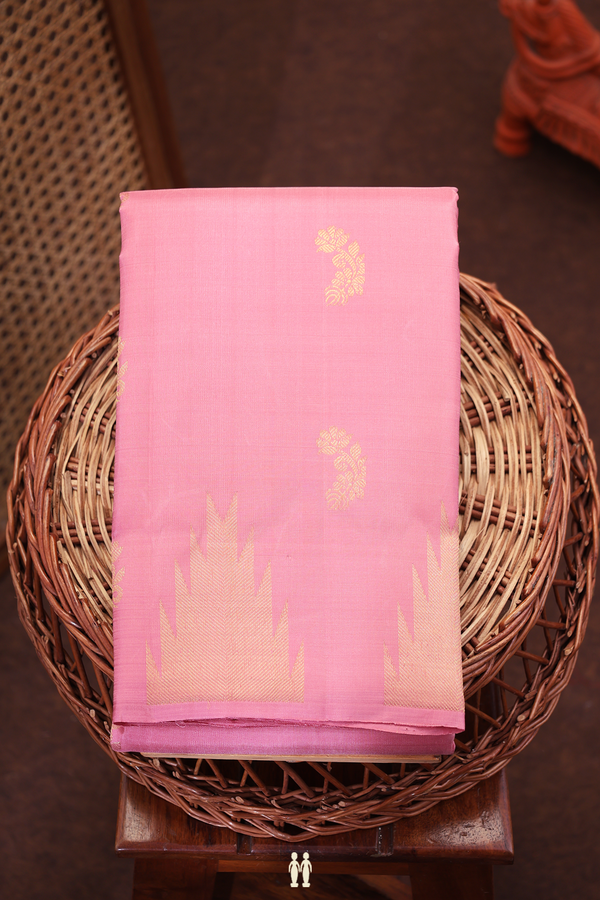 Kanchipuram Silk Saree In Dusty Pink With Floral Buttas