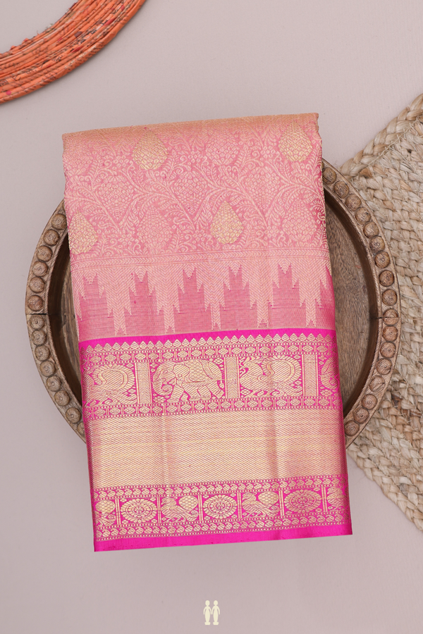 Kanchipuram Silk Saree In Dusty Pink With Jacquard Pattern