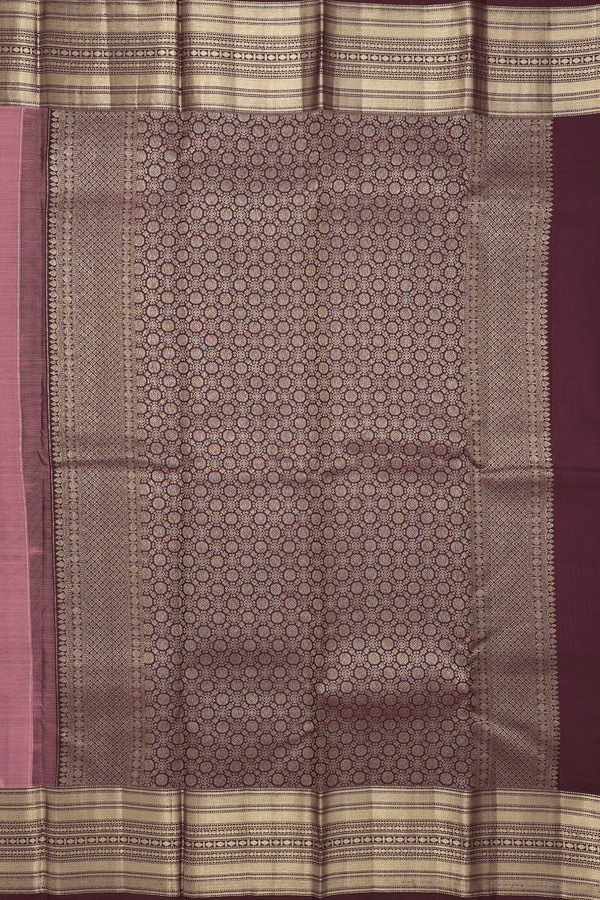 Kanchipuram Silk Saree In Dusty Pink With Peacock Buttas