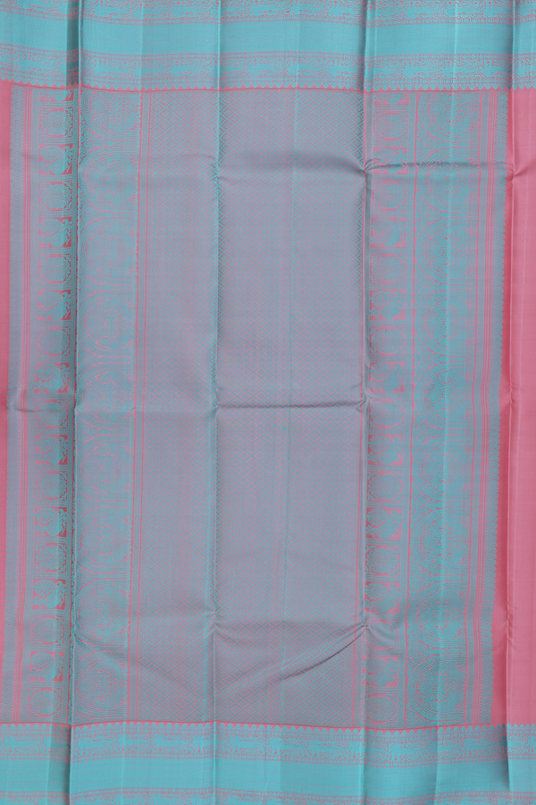 Kanchipuram Silk Saree In Dusty Pink With Peacock Buttas