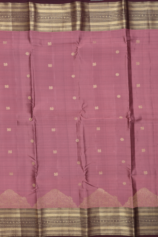 Kanchipuram Silk Saree In Dusty Pink With Peacock Buttas
