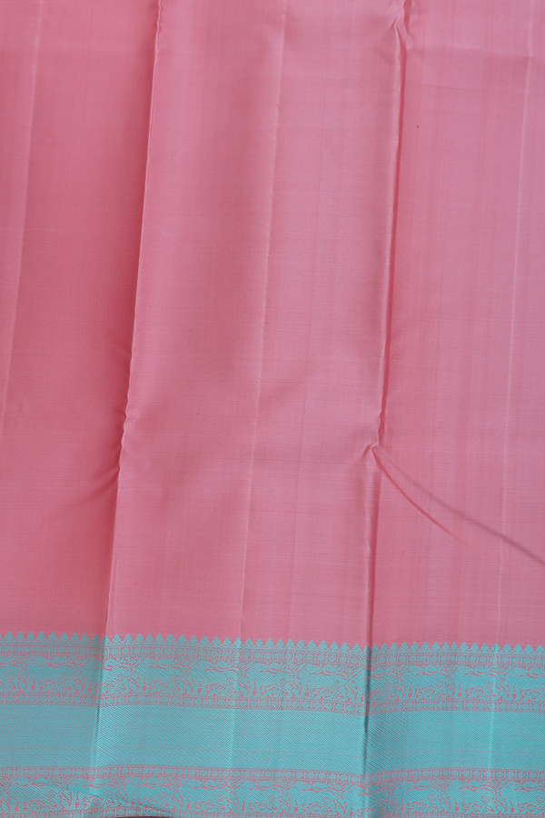 Kanchipuram Silk Saree In Dusty Pink With Peacock Buttas