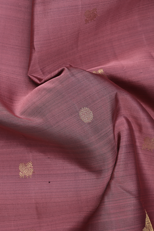 Kanchipuram Silk Saree In Dusty Pink With Peacock Buttas