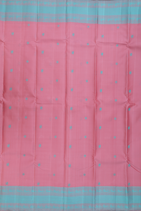 Kanchipuram Silk Saree In Dusty Pink With Peacock Buttas