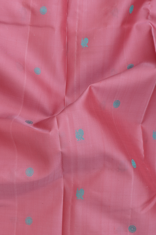 Kanchipuram Silk Saree In Dusty Pink With Peacock Buttas