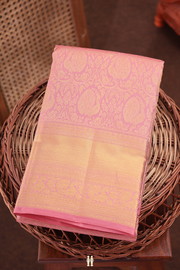 Kanchipuram Silk Saree In Dusty Pink With Peacock Design