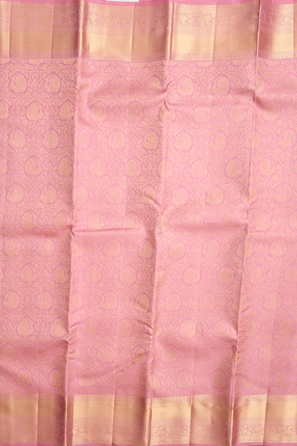 Kanchipuram Silk Saree In Dusty Pink With Peacock Design