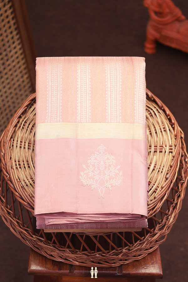 Kanchipuram Silk Saree In Dusty Pink With Stripes Design