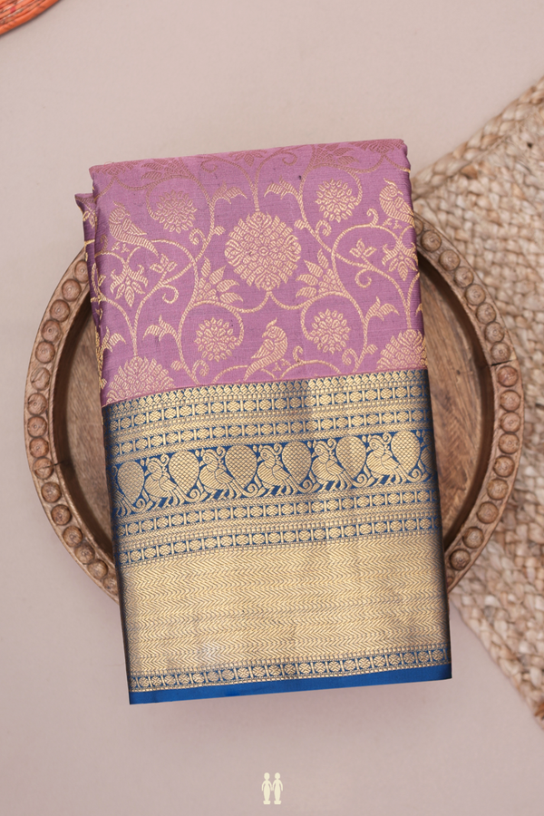 Kanchipuram Silk Saree In Dusty Purple With Floral Design