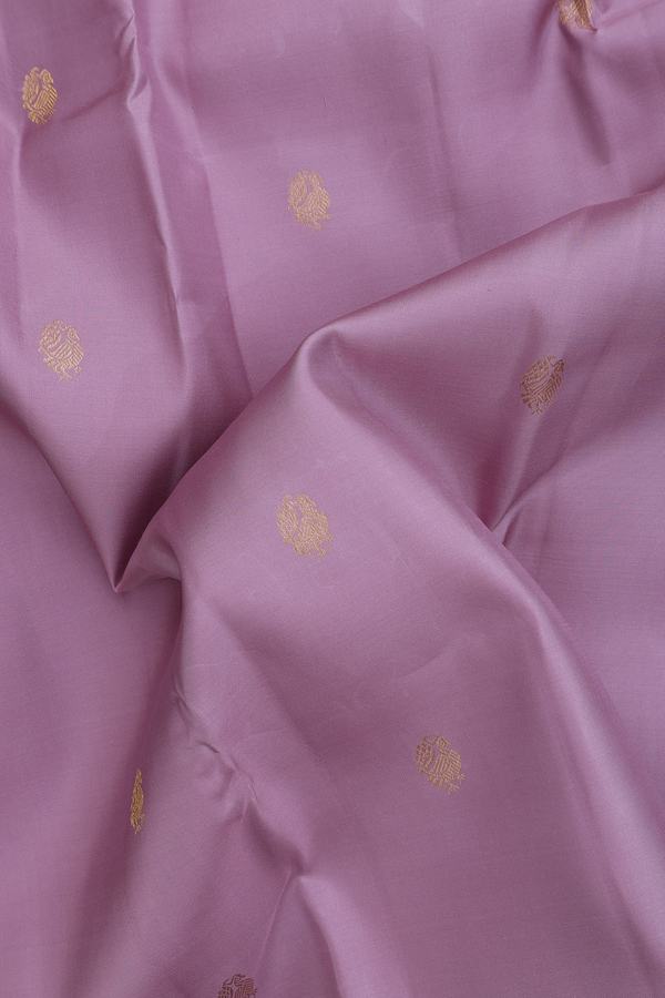 Kanchipuram Silk Saree In Dusty Purple With Peacock Buttas