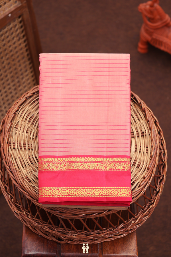 Kanchipuram Silk Saree In Dusty Red With Stripes Design