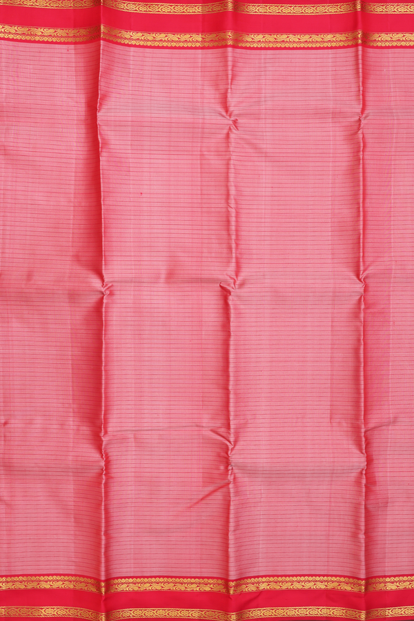 Kanchipuram Silk Saree In Dusty Red With Stripes Design
