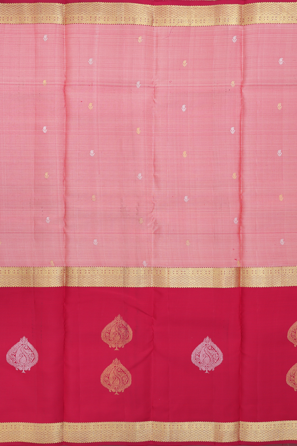 Kanchipuram Silk Saree In Dusty Rose Pink With Paisley Buttas
