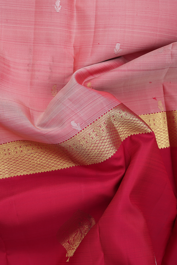 Kanchipuram Silk Saree In Dusty Rose Pink With Paisley Buttas