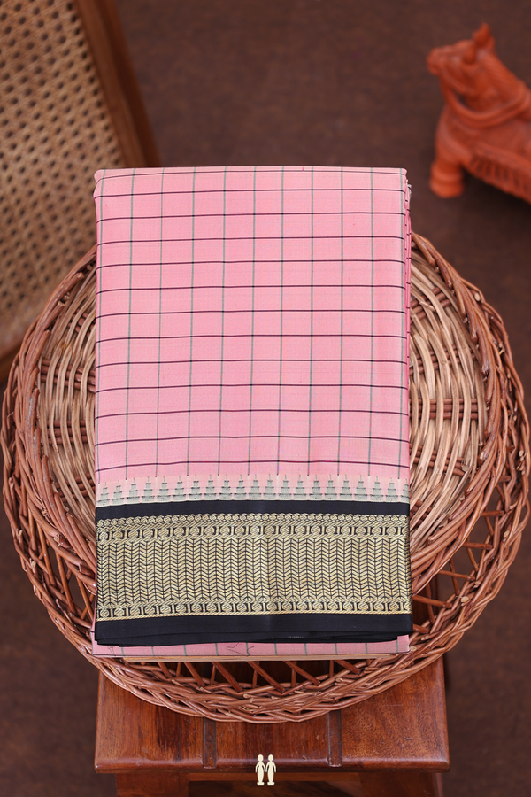Kanchipuram Silk Saree In Dusty Rose With Checks Design