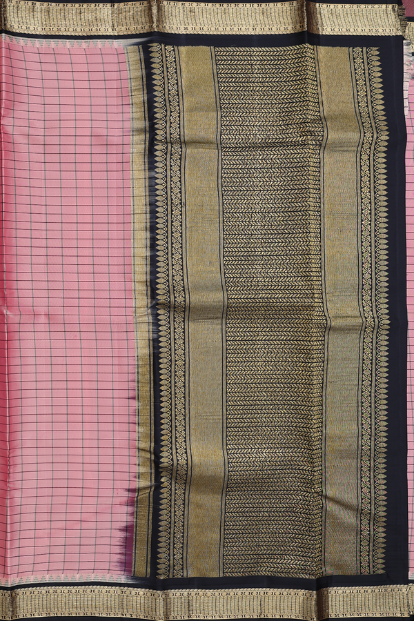 Kanchipuram Silk Saree In Dusty Rose With Checks Design