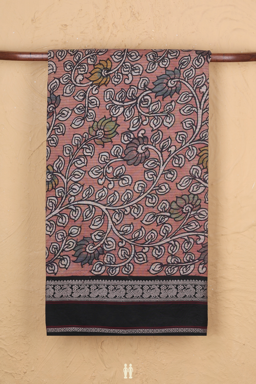 Kanchipuram Silk Saree In Dusty Rose With Floral Hand Painted