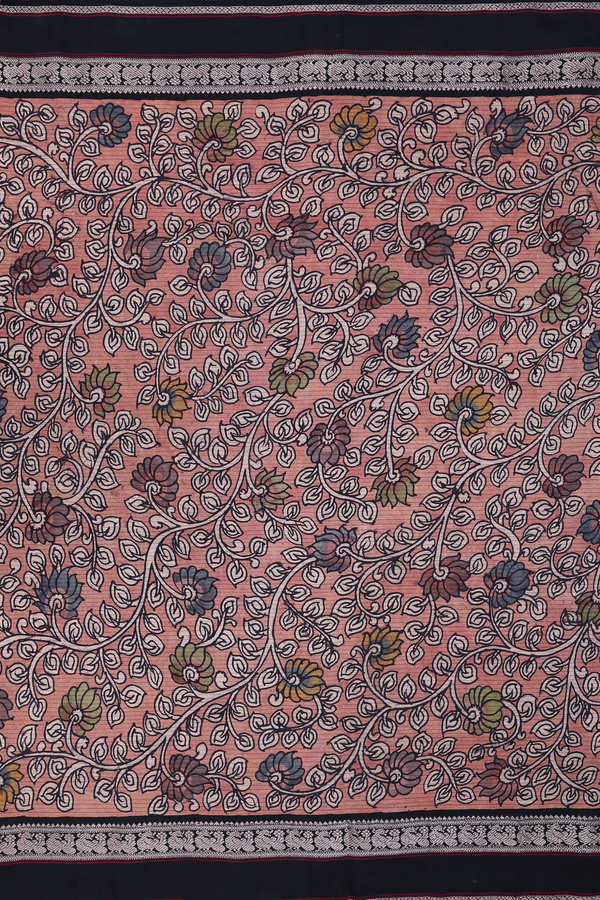 Kanchipuram Silk Saree In Dusty Rose With Floral Hand Painted