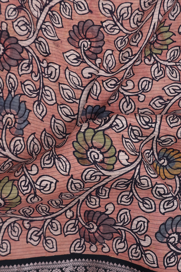 Kanchipuram Silk Saree In Dusty Rose With Floral Hand Painted