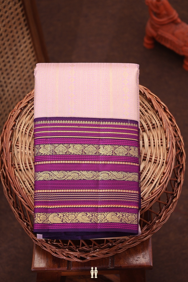 Kanchipuram Silk Saree In Dusty Rose With Stripes Design