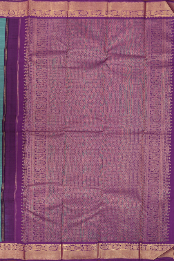Kanchipuram Silk Saree In Dusty Teal With Peacock Buttas