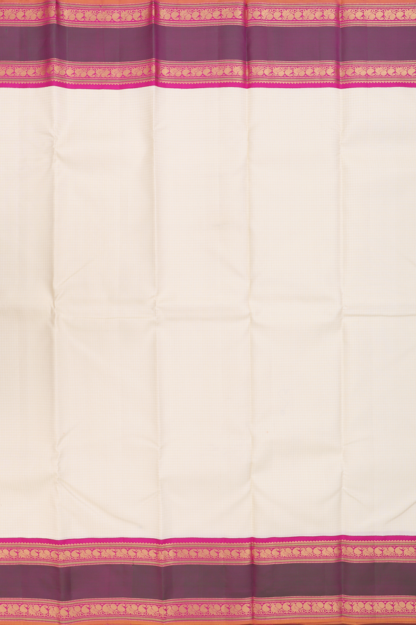 Kanchipuram Silk Saree In Egg White With Checks Design
