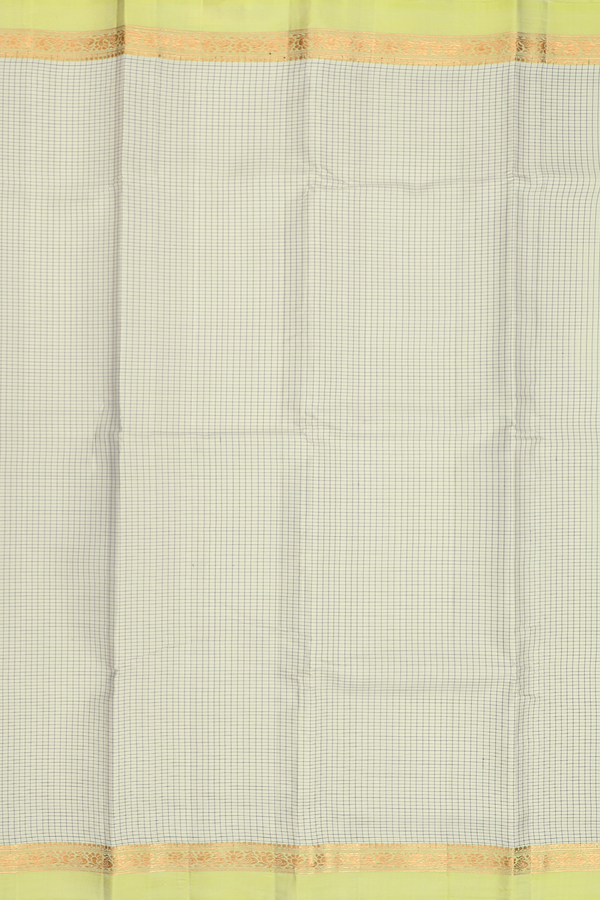 Kanchipuram Silk Saree In Cream Color With Checks Design