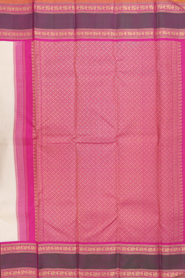 Kanchipuram Silk Saree In Egg White With Checks Design