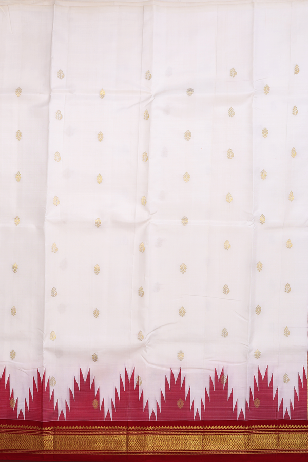 Kanchipuram Silk Saree In Egg White With Zari Buttas