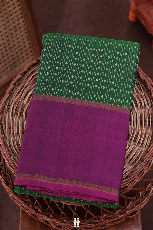 Kanchipuram Silk Saree In Emerald Green Stripes Design