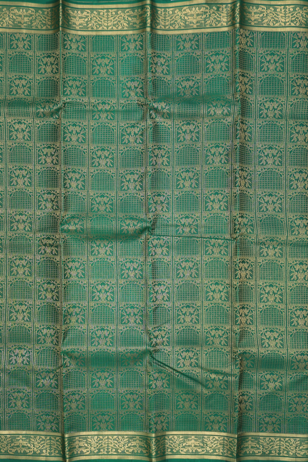 Kanchipuram Silk Saree In Emerald Green With Brocade Design