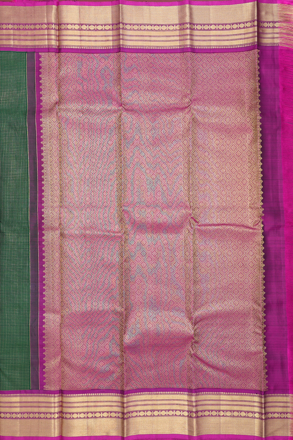 Kanchipuram Silk Saree In Emerald Green With Checks Design