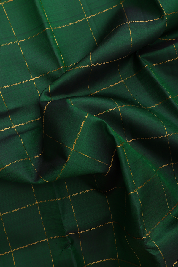 Kanchipuram Silk Saree In Emerald Green With Checks Design
