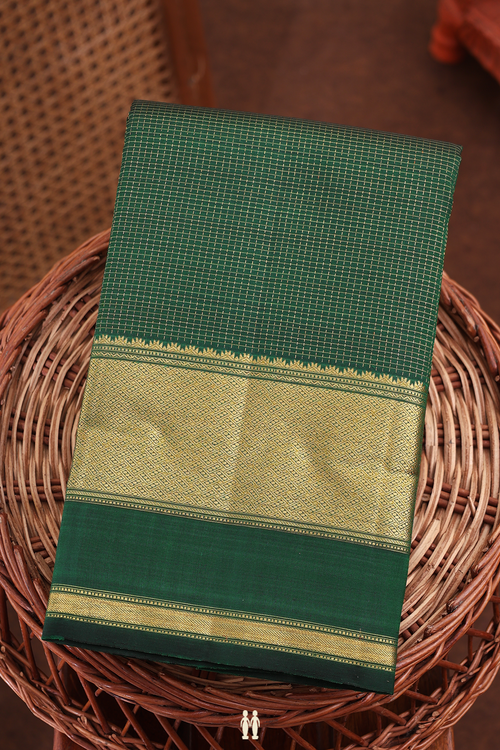 Kanchipuram Silk Saree In Emerald Green With Checks Design