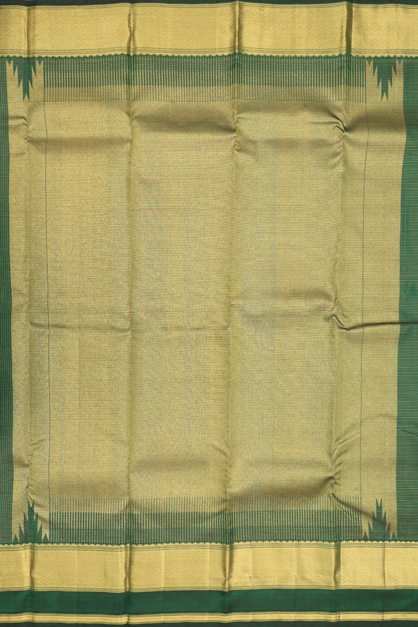 Kanchipuram Silk Saree In Emerald Green With Checks Design