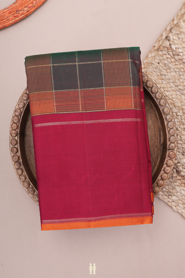 Kanchipuram Silk Saree In Emerald Green With Checks Design