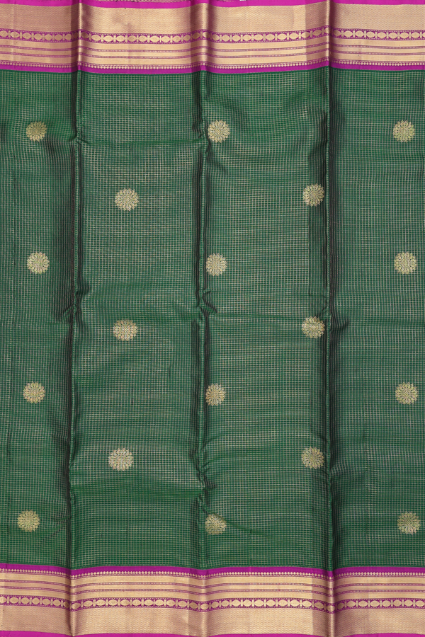 Kanchipuram Silk Saree In Emerald Green With Checks Design