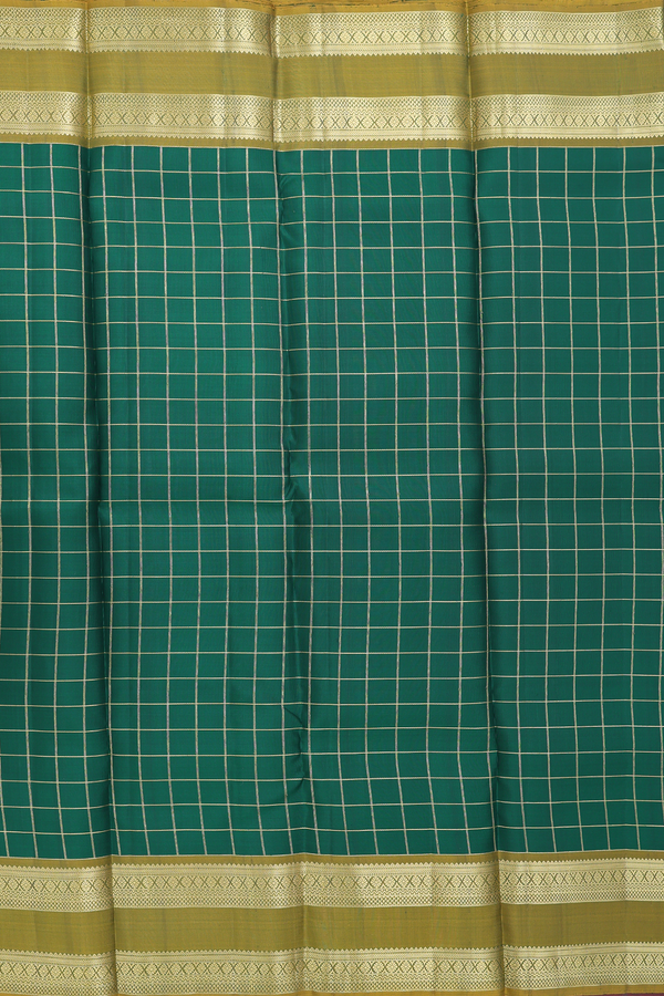 Kanchipuram Silk Saree In Emerald Green With Checks Design