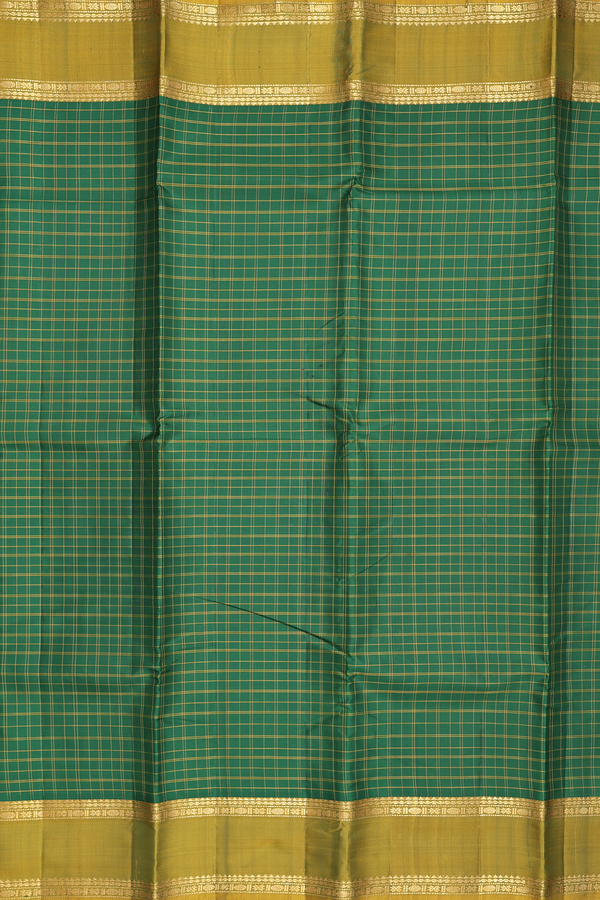 Kanchipuram Silk Saree In Emerald Green With Checks Design
