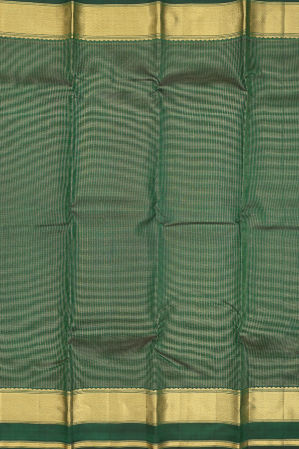 Kanchipuram Silk Saree In Emerald Green With Checks Design