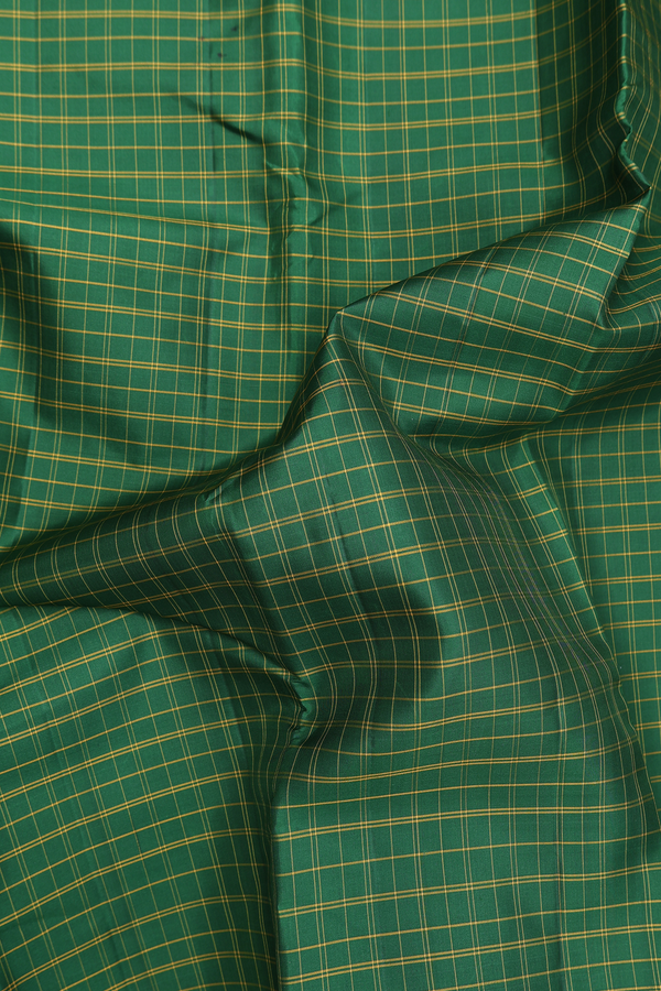 Kanchipuram Silk Saree In Emerald Green With Checks Design